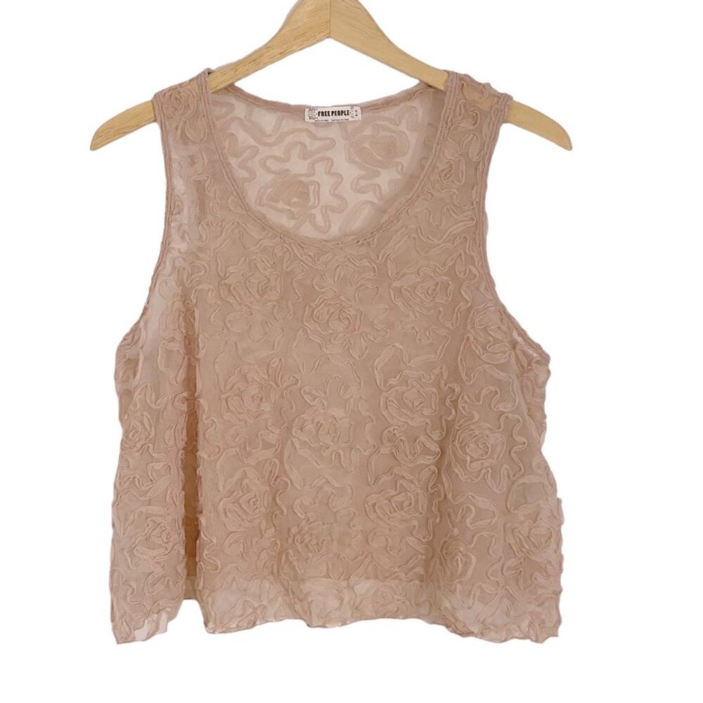 Free People Small Dusty Pink Sheer Floral Cropped Tank Top